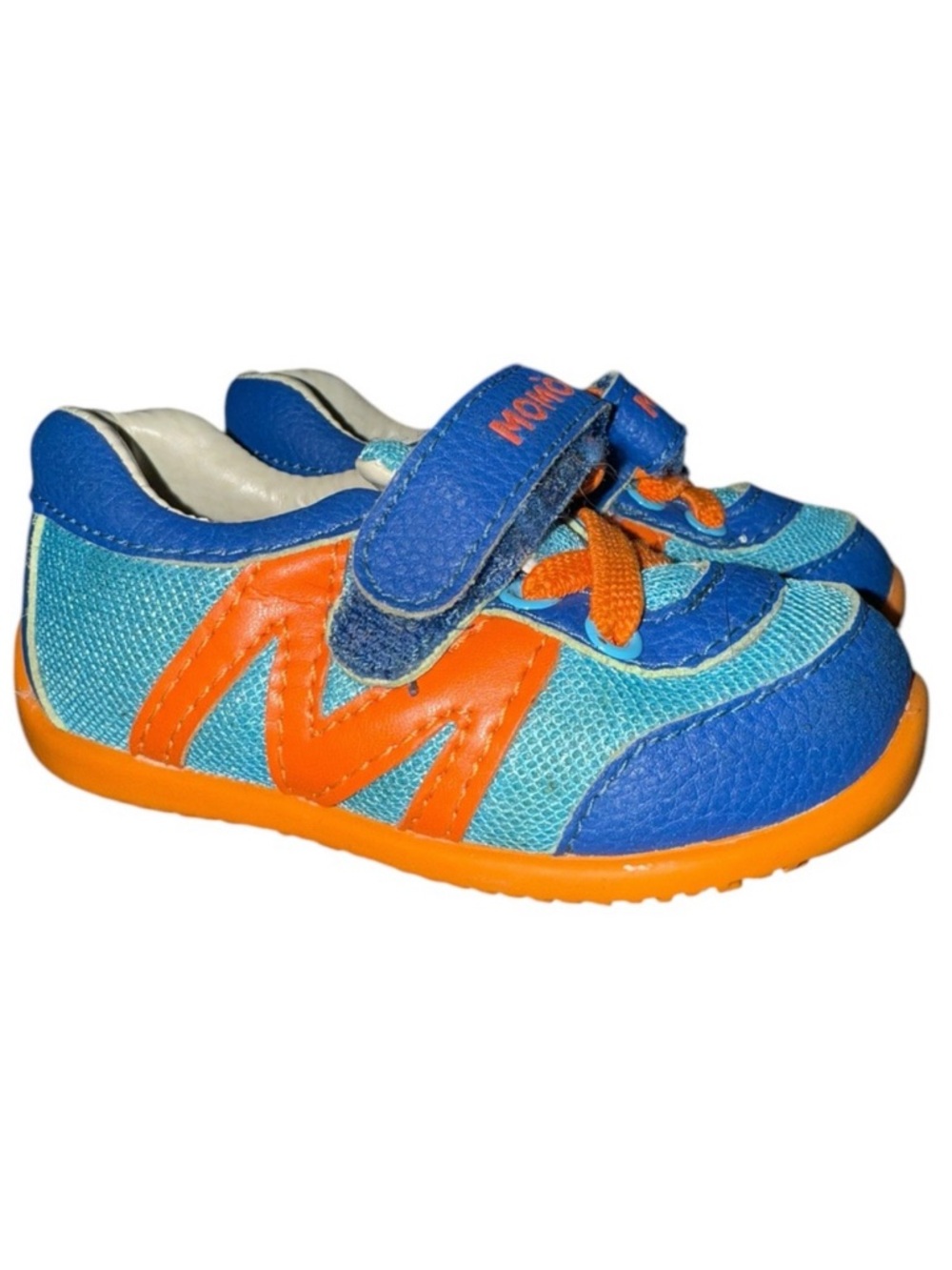 MOMO Baby Infant Blue and Orange Shoes Size 4